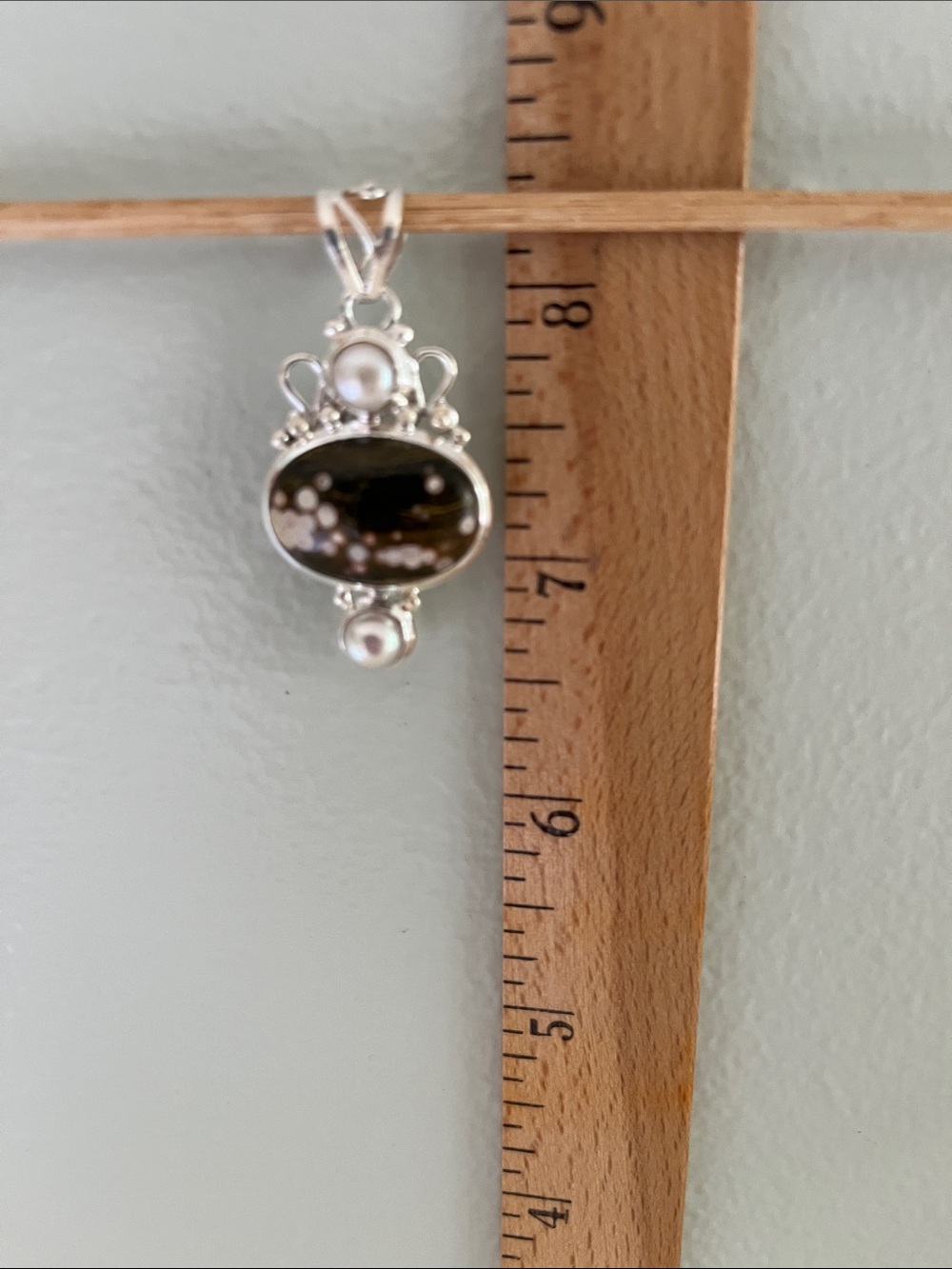 Sterling Silver Pendant Necklace with Ocean Jasper and White Pearl Accents - Picture 4 of 4